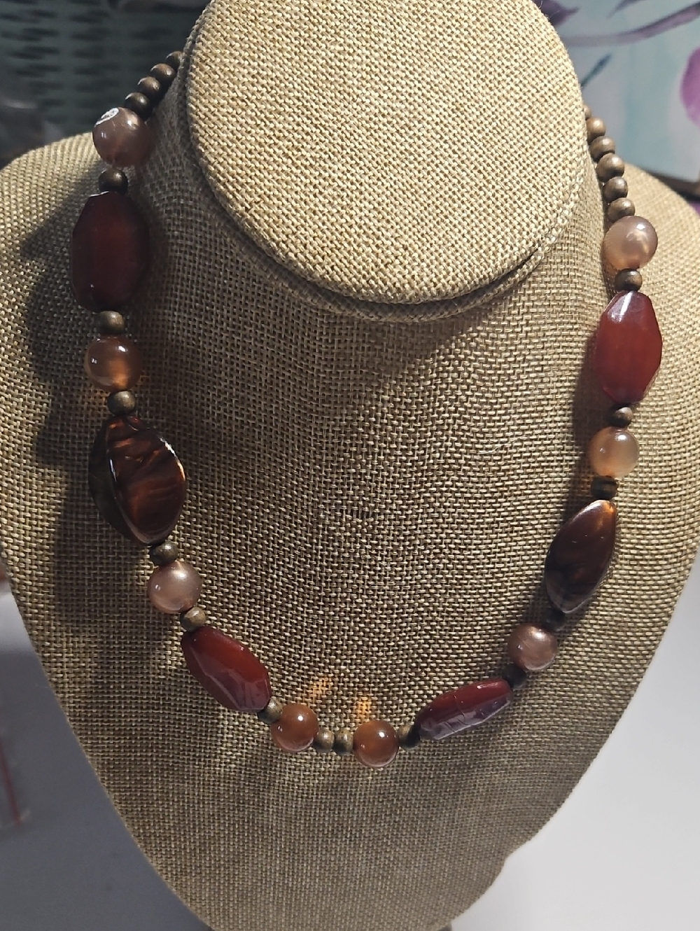 Handmade Brown Agate Bead Necklace - Elegant Women's Jewelry